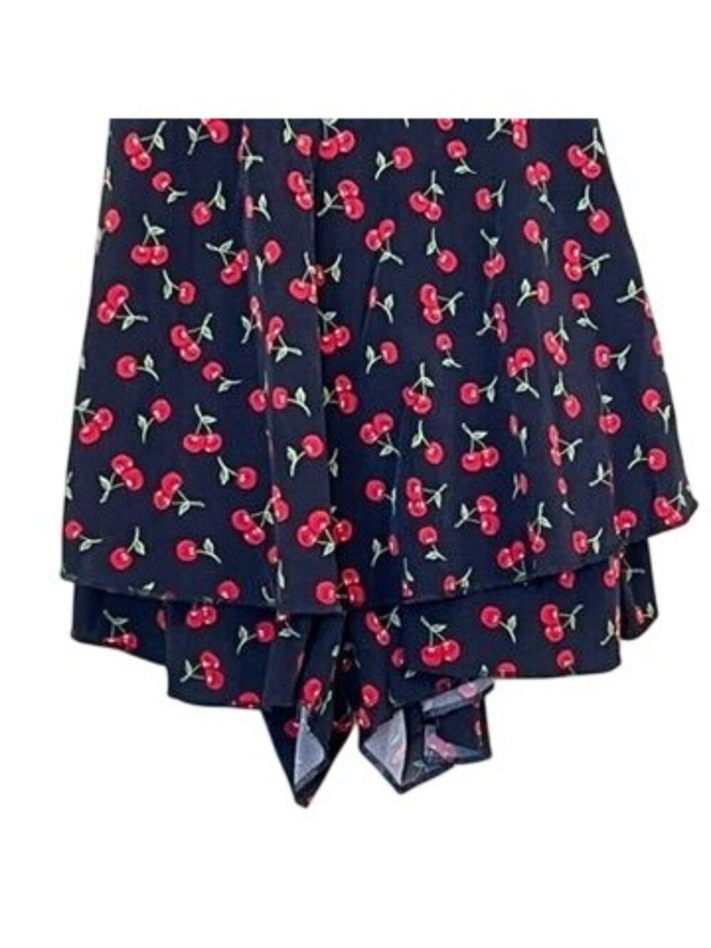 Cherry Print Mini Romper Dress Puff Milkmaid Sleeves Cutout Tie Back Size M Y2K - Picture 3 of 12